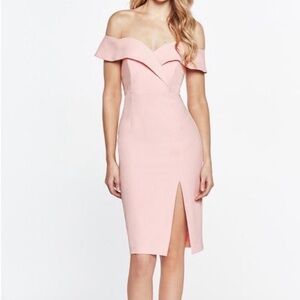 NWT Bardot Bella Midi Off Shoulder Dress‎ Musk Pink Slit Wedding US 10 Large